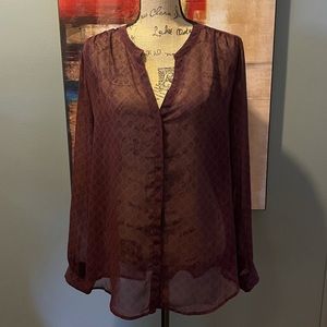 Merlot/Burgundy Diamond Pattern Button Down Blouse